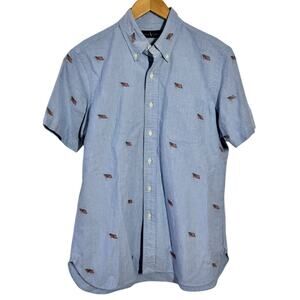 Ralph Lauren Classic Fit Short Sleeve Button Down Shirt Men M USA Flags America